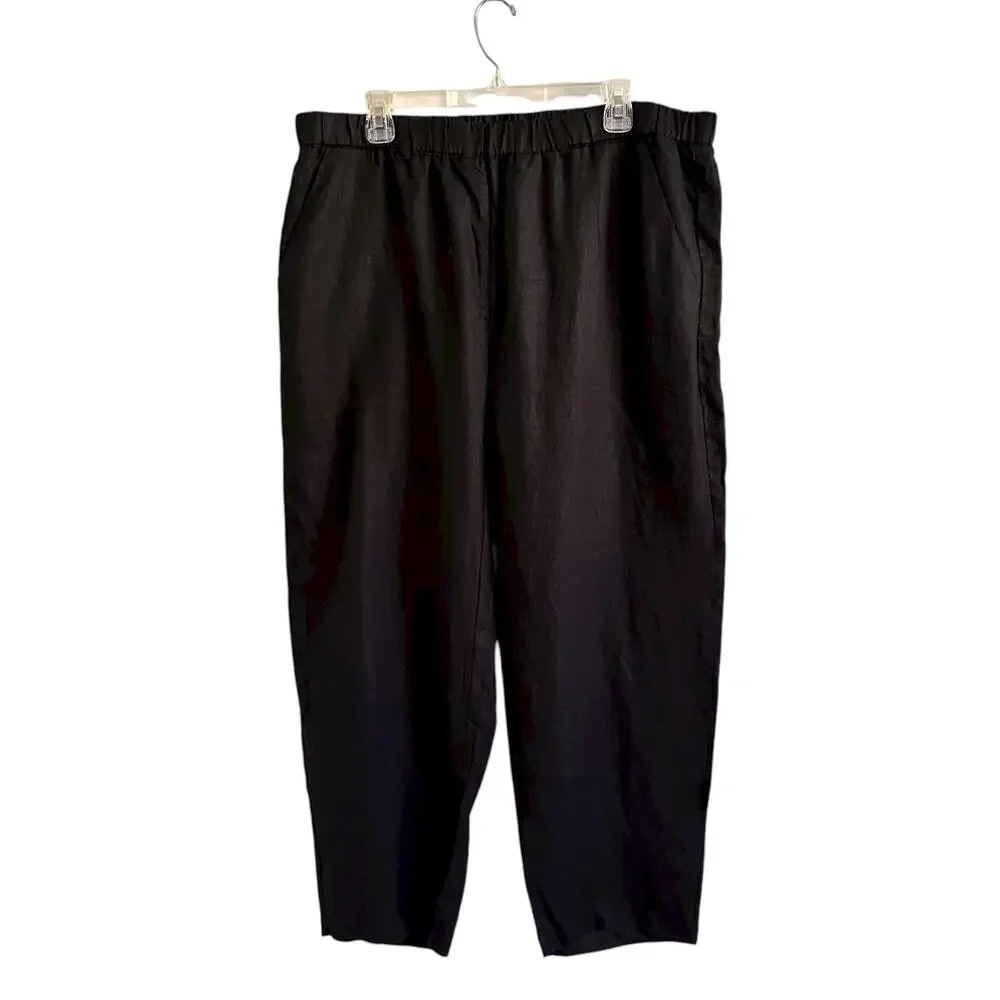 NWT Quince 100% European Linen Pants Black XL Crop Slight Taper